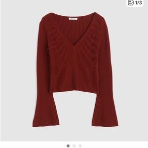 Madewell merino wool cropped flare sleeve sweater V neck